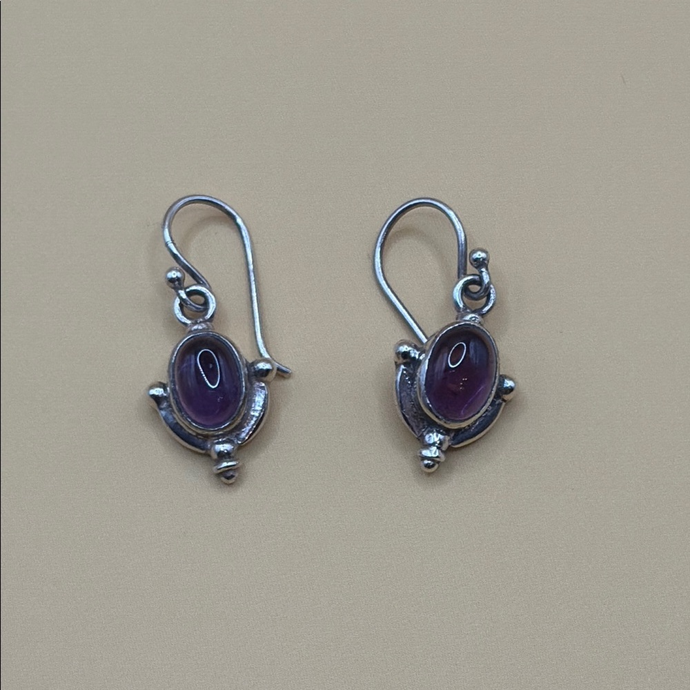 Elegant Sterling Silver and Polished Amethyst Drop Earrings